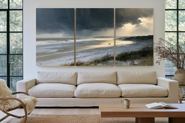 Stormy Beach Walk Beneath Dark Clouds by Bella Frye