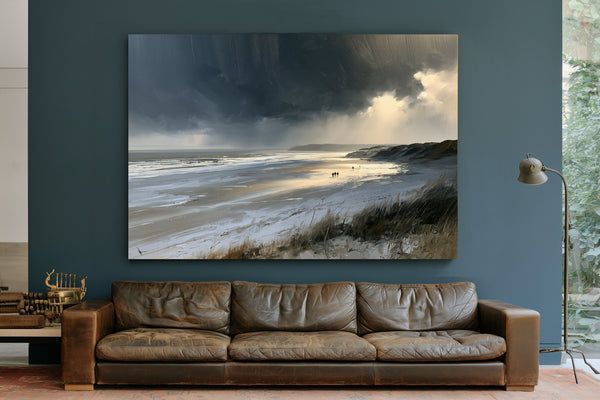 Stormy Beach Walk Beneath Dark Clouds by Bella Frye