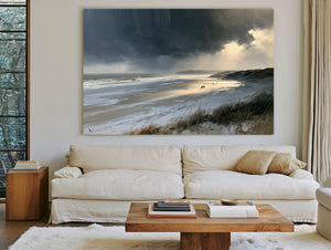 Stormy Beach Walk Beneath Dark Clouds by Bella Frye