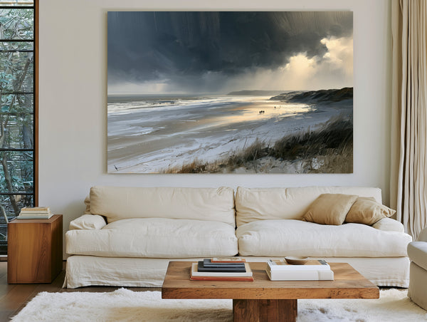 Stormy Beach Walk Beneath Dark Clouds by Bella Frye