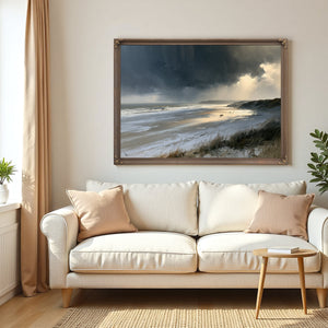 Stormy Beach Walk Beneath Dark Clouds by Bella Frye