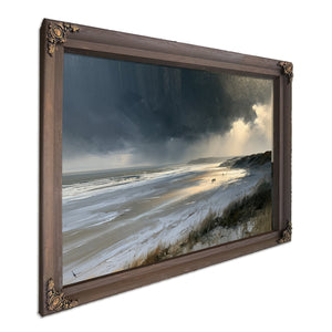 Stormy Beach Walk Beneath Dark Clouds by Bella Frye