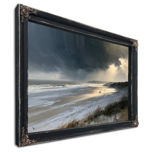 Stormy Beach Walk Beneath Dark Clouds by Bella Frye