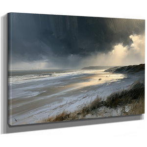 Stormy Beach Walk Beneath Dark Clouds by Bella Frye