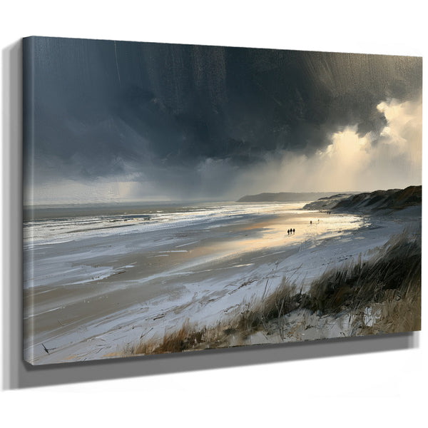 Stormy Beach Walk Beneath Dark Clouds by Bella Frye