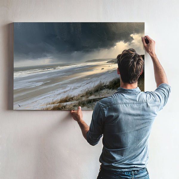 Stormy Beach Walk Beneath Dark Clouds by Bella Frye
