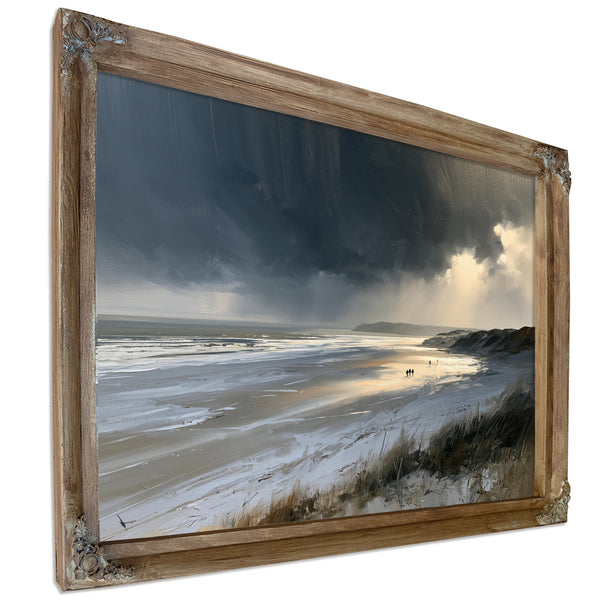 Stormy Beach Walk Beneath Dark Clouds by Bella Frye