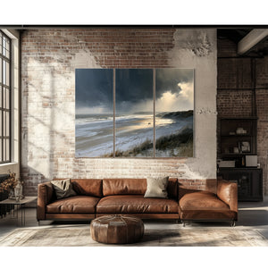 Stormy Beach Walk Beneath Dark Clouds by Bella Frye