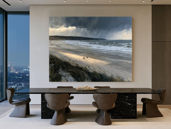 Stormy Beach Walk Under Dark Clouds by Bella Frye