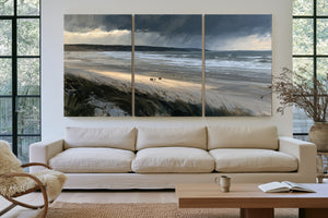 Stormy Beach Walk Under Dark Clouds by Bella Frye