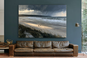 Stormy Beach Walk Under Dark Clouds by Bella Frye