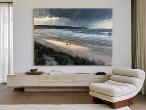 Stormy Beach Walk Under Dark Clouds by Bella Frye
