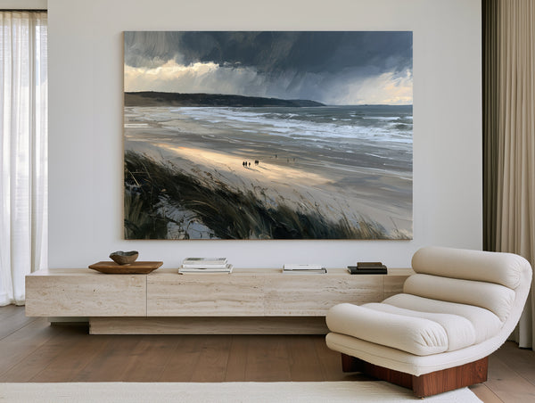 Stormy Beach Walk Under Dark Clouds by Bella Frye