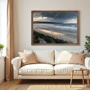 Stormy Beach Walk Under Dark Clouds by Bella Frye