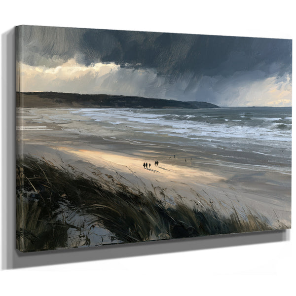 Stormy Beach Walk Under Dark Clouds by Bella Frye