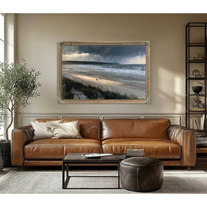 Stormy Beach Walk Under Dark Clouds by Bella Frye