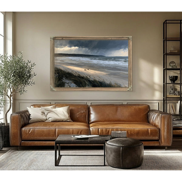 Stormy Beach Walk Under Dark Clouds by Bella Frye