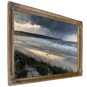 Stormy Beach Walk Under Dark Clouds by Bella Frye