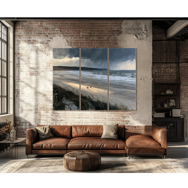 Stormy Beach Walk Under Dark Clouds by Bella Frye