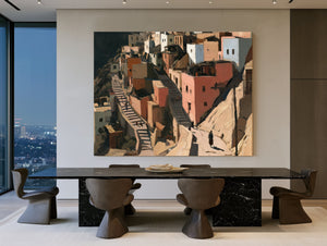 Sunlit Hillside Village With Stairways by Bella Frye