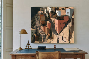 Sunlit Hillside Village With Stairways by Bella Frye