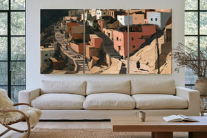 Sunlit Hillside Village With Stairways by Bella Frye