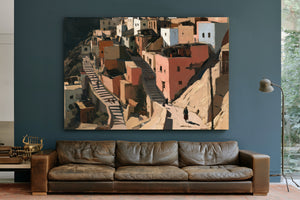 Sunlit Hillside Village With Stairways by Bella Frye