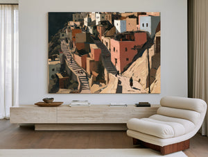 Sunlit Hillside Village With Stairways by Bella Frye