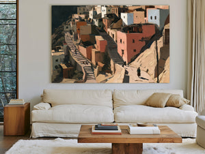Sunlit Hillside Village With Stairways by Bella Frye