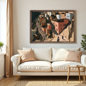 Sunlit Hillside Village With Stairways by Bella Frye