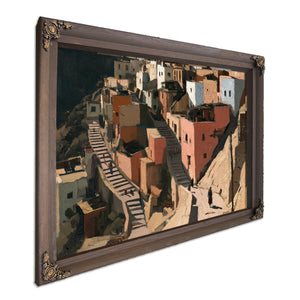 Sunlit Hillside Village With Stairways by Bella Frye