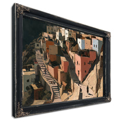 Sunlit Hillside Village With Stairways by Bella Frye