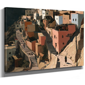 Sunlit Hillside Village With Stairways by Bella Frye