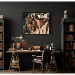 Sunlit Hillside Village With Stairways by Bella Frye