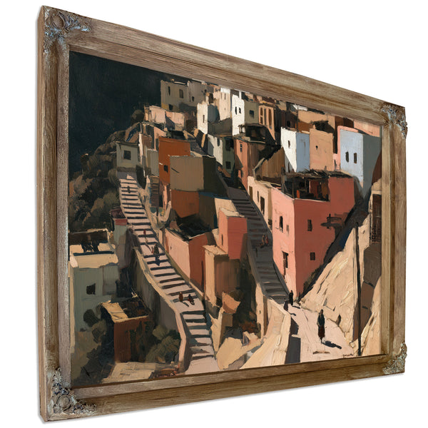 Sunlit Hillside Village With Stairways by Bella Frye