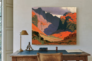 Sunlit Mountain Valley With Stormy Sky by Bella Frye