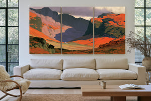 Sunlit Mountain Valley With Stormy Sky by Bella Frye