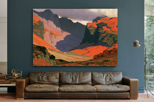 Sunlit Mountain Valley With Stormy Sky by Bella Frye