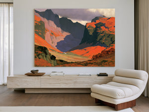Sunlit Mountain Valley With Stormy Sky by Bella Frye