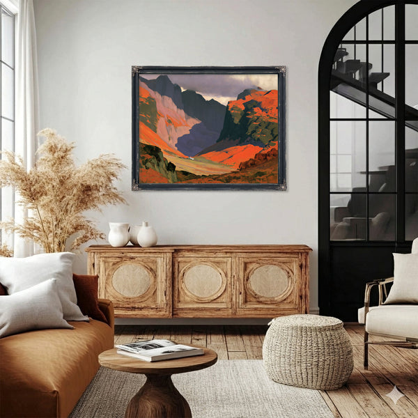 Sunlit Mountain Valley With Stormy Sky by Bella Frye
