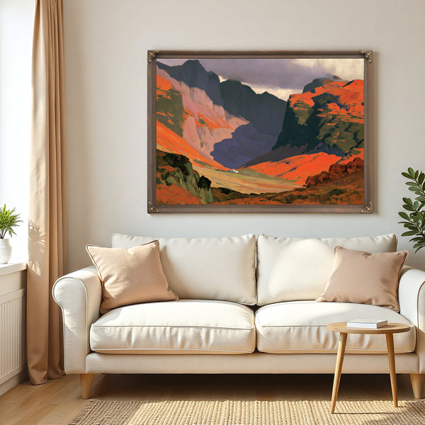 Sunlit Mountain Valley With Stormy Sky by Bella Frye