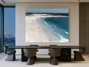 Two Figures Walking Vast White Beach by Bella Frye