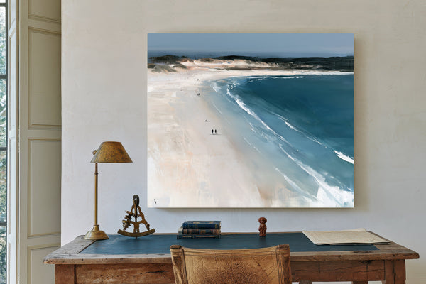 Two Figures Walking Vast White Beach by Bella Frye