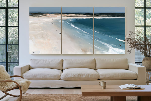 Two Figures Walking Vast White Beach by Bella Frye
