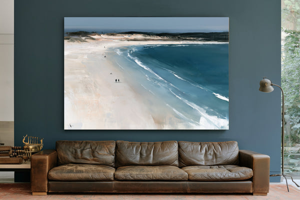 Two Figures Walking Vast White Beach by Bella Frye