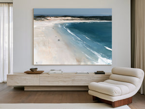 Two Figures Walking Vast White Beach by Bella Frye