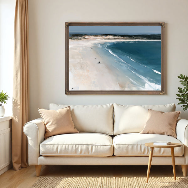 Two Figures Walking Vast White Beach by Bella Frye