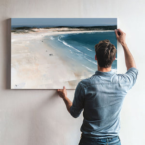 Two Figures Walking Vast White Beach by Bella Frye