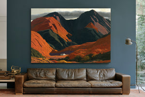 White Cottage Dwarfed By Red Mountain Valley by Bella Frye