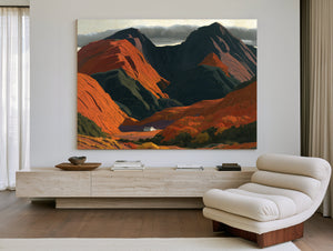 White Cottage Dwarfed By Red Mountain Valley by Bella Frye